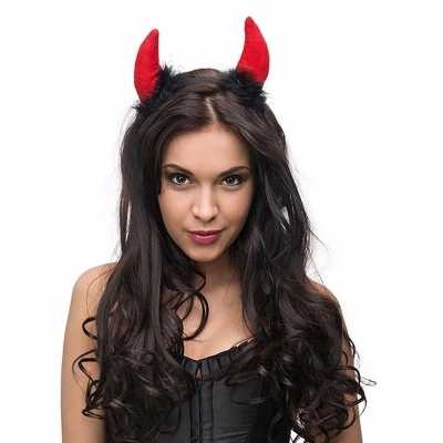 8x rode duivels hoorntjes diadeem bont