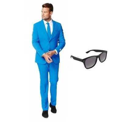 Blauw heren feest outfit maat 58 (4xl) gratis zonnebril