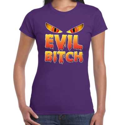 Halloween evil bitch verkleed t shirt paars dames