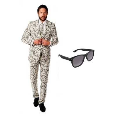 Heren feest outfit dollar print maat 50 (l) gratis zonnebril