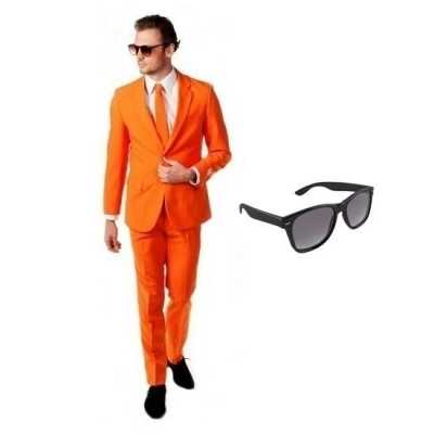 Oranje heren feest outfit maat 56 (3xl) gratis zonnebril