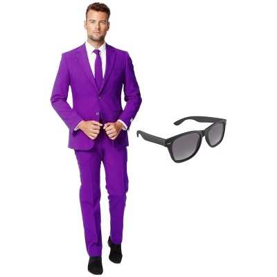 Paars heren feest outfit maat 54 (xxl) gratis zonnebril