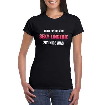 Sexy lingerie zit de was dames carnaval t shirt zwart