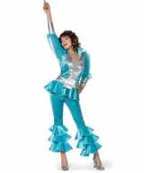 Dames disco feest outfit blauw zilver