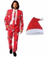Heren opposuits kerst feest outfit rood kerstmuts maat 54 2xl