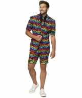 Heren verkleed zomer outfit feest outfit zebra regenboog print