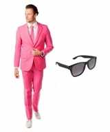 Roze heren feest outfit maat 54 2xl gratis zonnebril